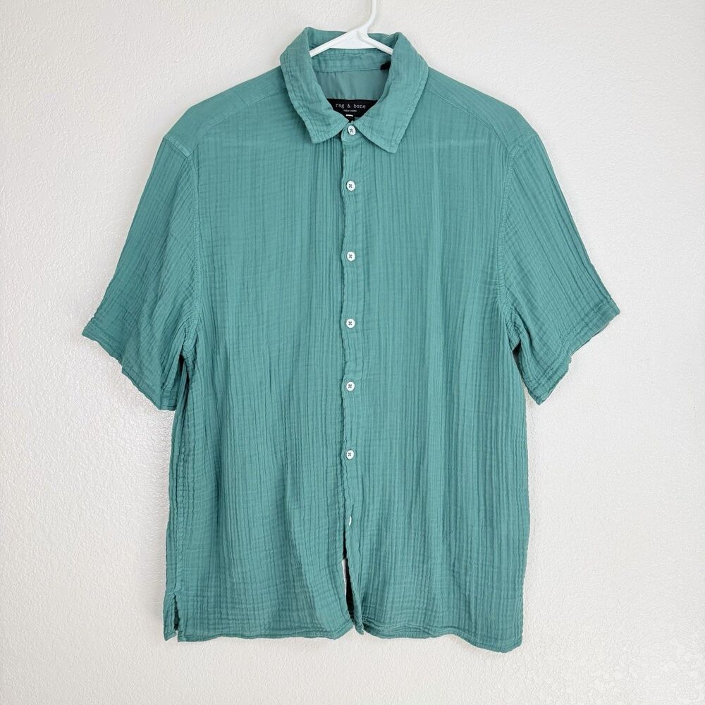 Rag & Bone Dalton Cotton Gauze Button Up Sz MEDIUM Turquoise Resortwear Coastal